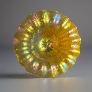 Vintage Iridescent Aurene Style Art Studio Small Glass Bowl Ruffled